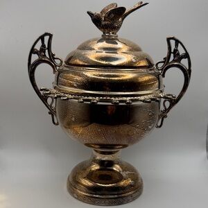 WM Rogers silver plated bird sugar & spoon holder